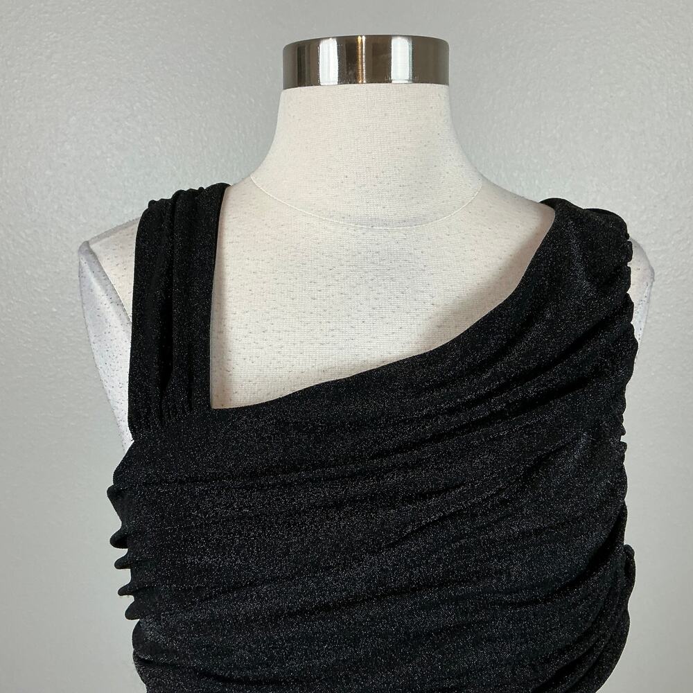 DKNY Sparkly Knit Sleeveless Ruched Long A-Line Formal Gown Black Size 10 - Picture 8 of 12
